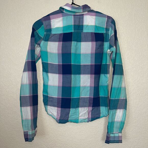 Hollister Womens Sz XS Button Front Long SLeeve Plaid Shirt Y2K 2000s - Picture 4 of 4
